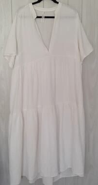 By Anthropologie White Cotton Tiered Dress Size 1X  Deep V neck Neckline